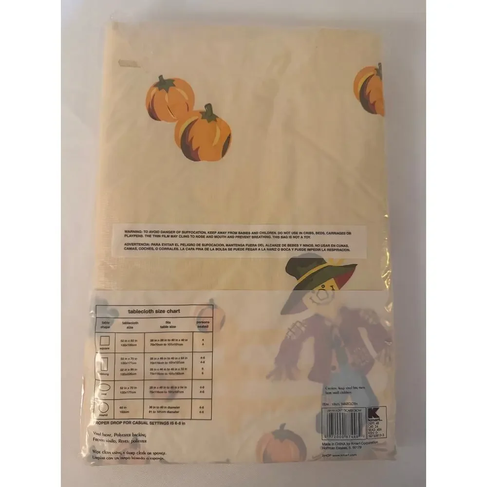 Kmart Autumn Fest Scarecrow Pumpkin Vinyl Tablecloth 52x70 Oval NIP